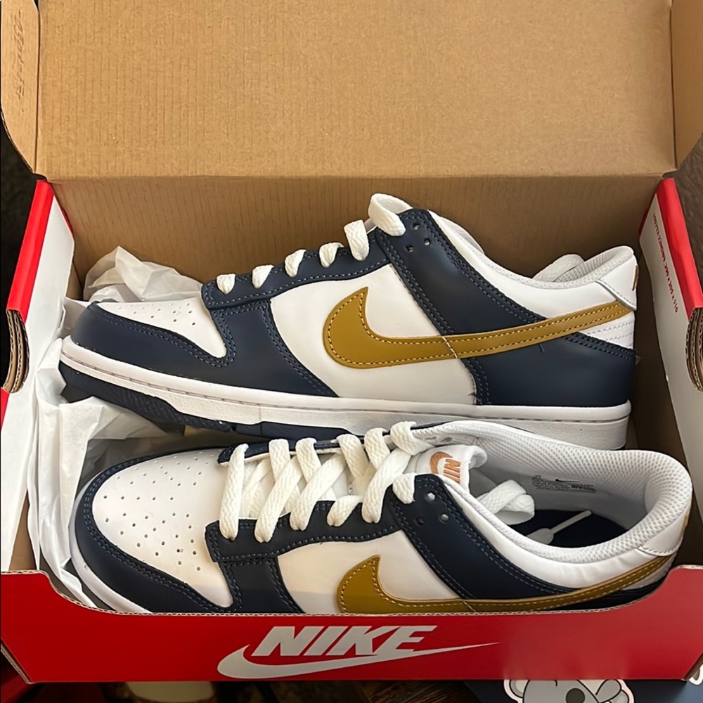 Nike Blue and Gold Dunk Low Sneakers